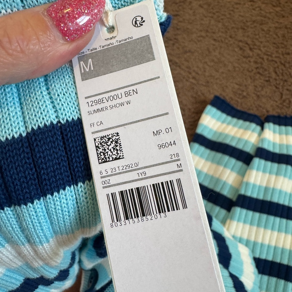 United Colors of Benetton Blue Striped Sweater Dress Cardigan Duster M NEW - Picture 8 of 15